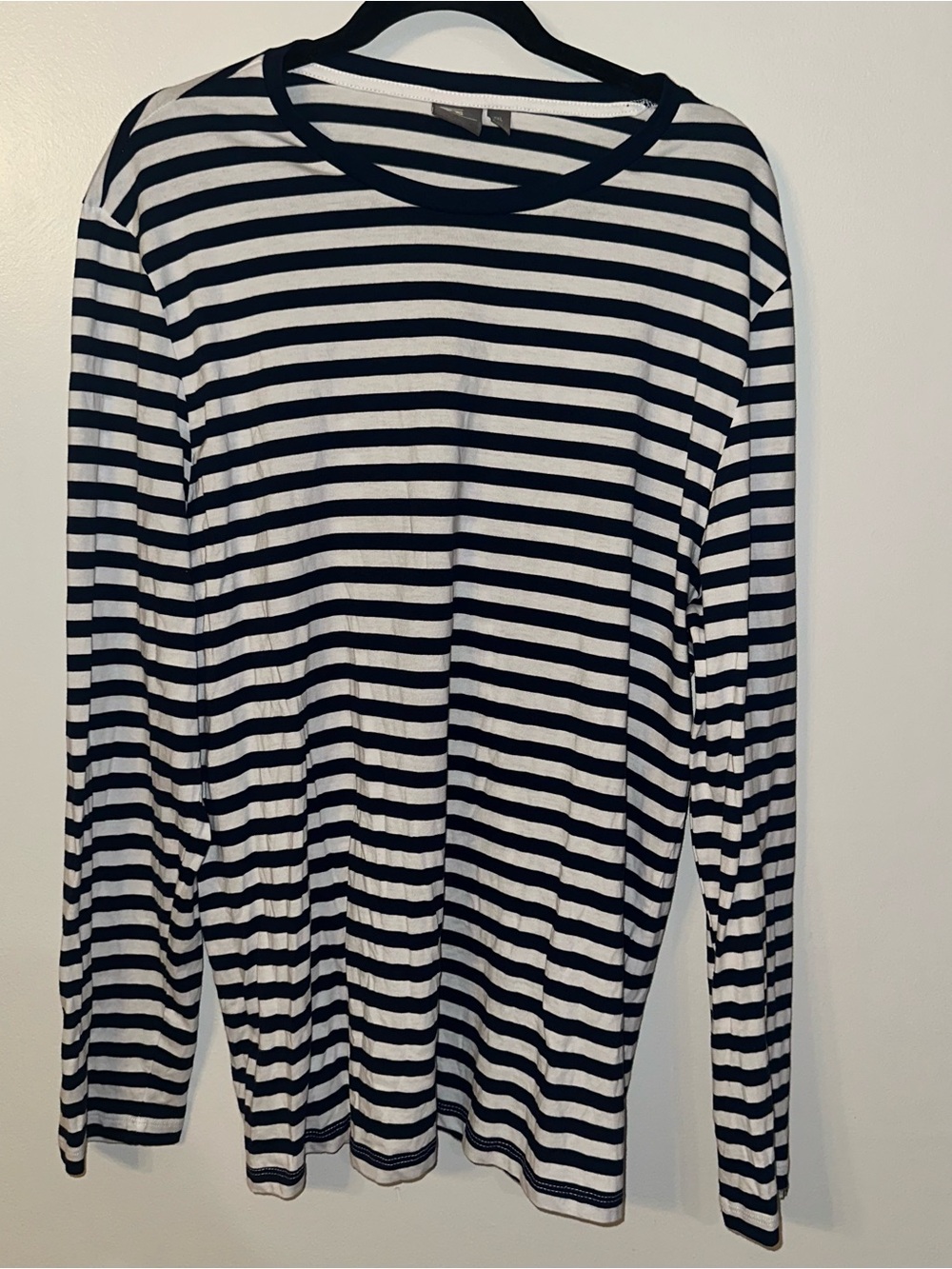 ASOS Navy & White Striped Long-Sleeve Tee 100% Organic Cotton 2XL